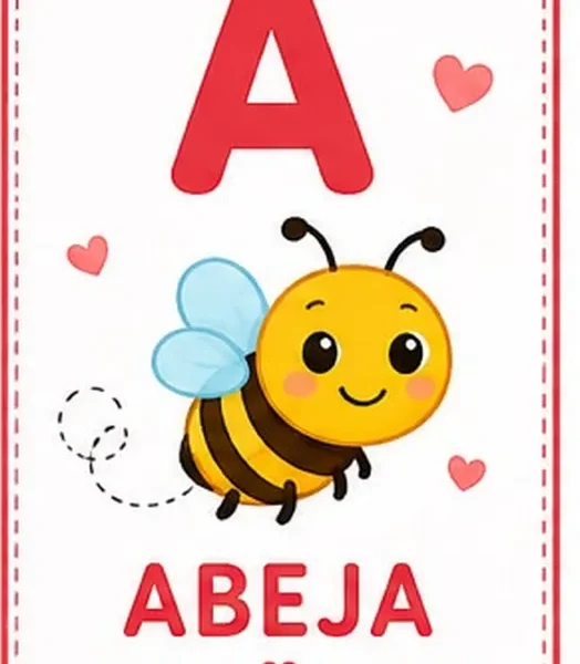 Tarjeta de la letra A con una abeja