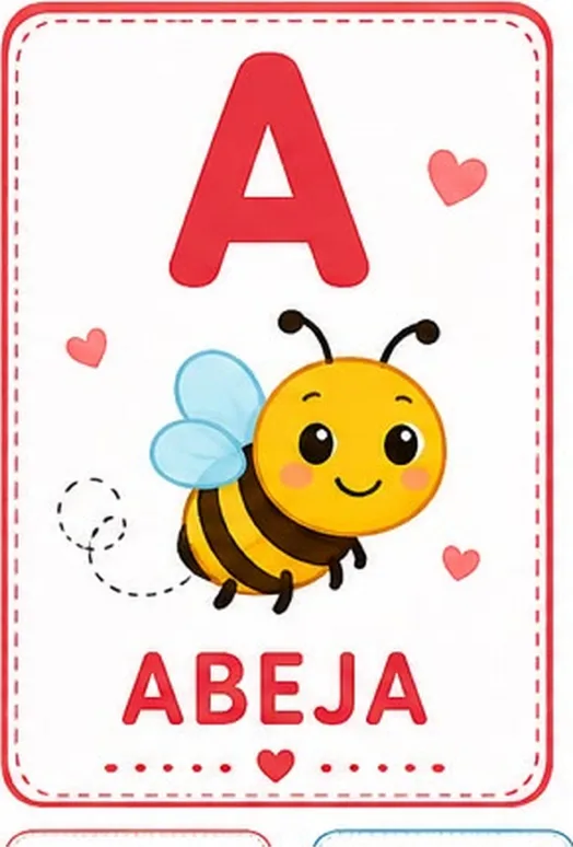 Tarjeta de la letra A con una abeja