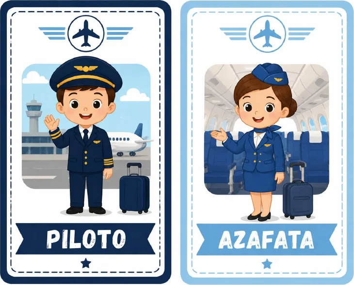 Tarjetas de piloto y azafata