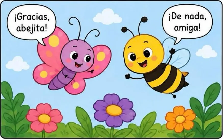Historieta La mariposa y la abejita