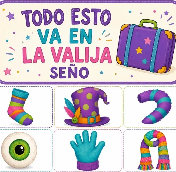 La valija de la seño con partes para armar monstruos