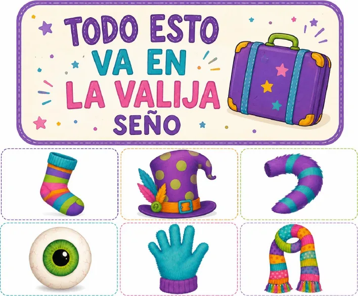 La valija de la seño con partes para armar monstruos